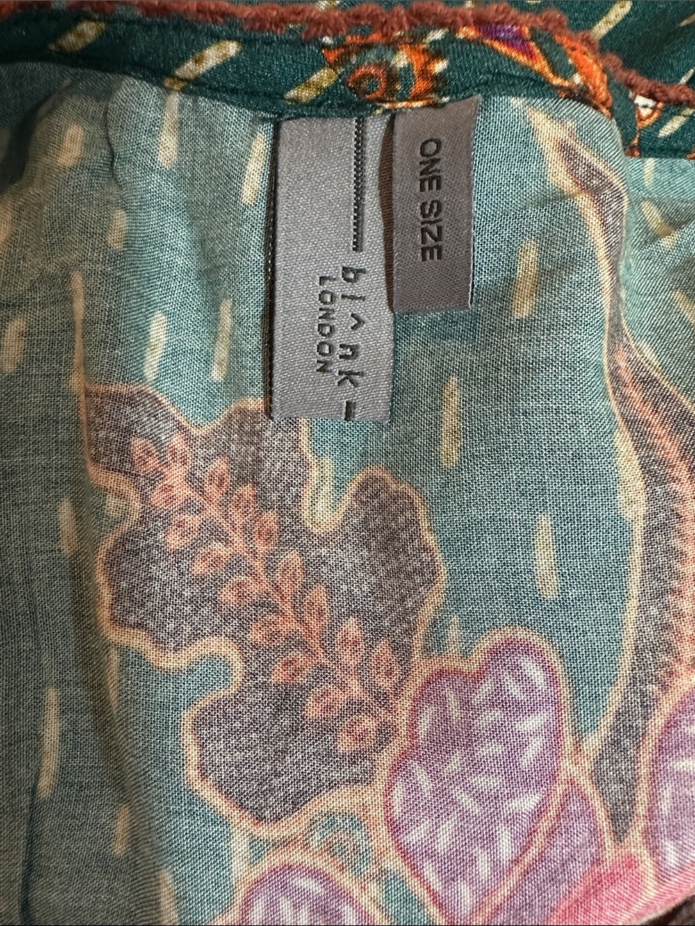 Anthropologie BL^NK London Boho Floral Midi Dress One Size Teal Smocked Waist - Picture 12 of 12